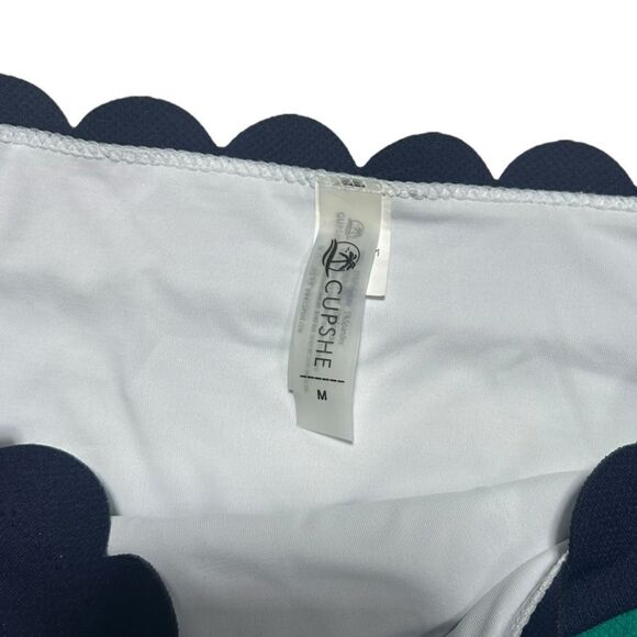 Cupshe Green Bikini Navy Blue Scalloped Trim Padded Triangle Top Size Medium - Picture 9 of 13